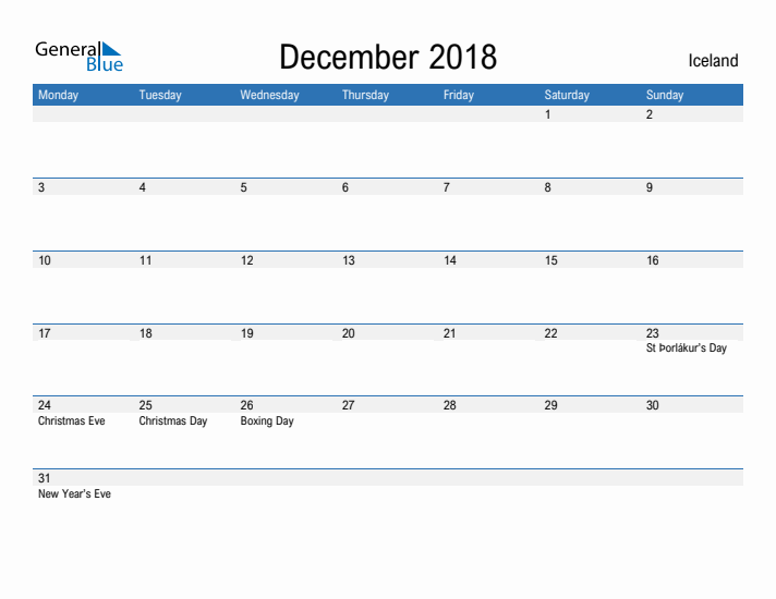 Fillable December 2018 Calendar