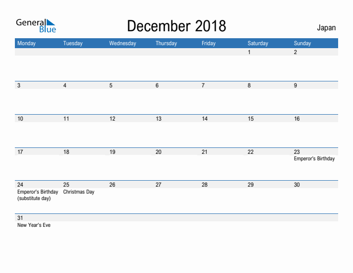 Fillable December 2018 Calendar