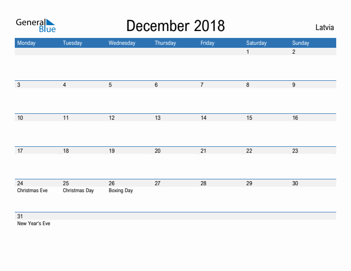 Fillable December 2018 Calendar