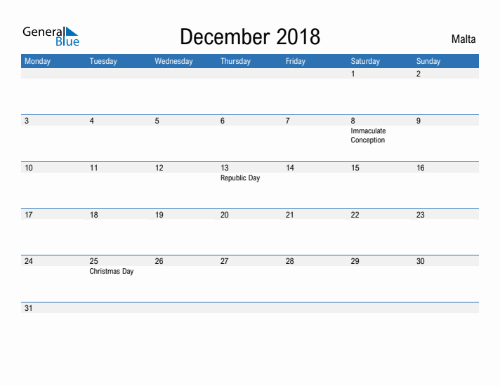 Fillable December 2018 Calendar