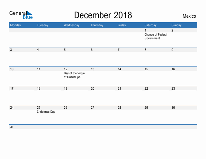 Fillable December 2018 Calendar