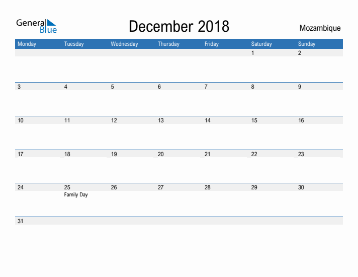 Fillable December 2018 Calendar