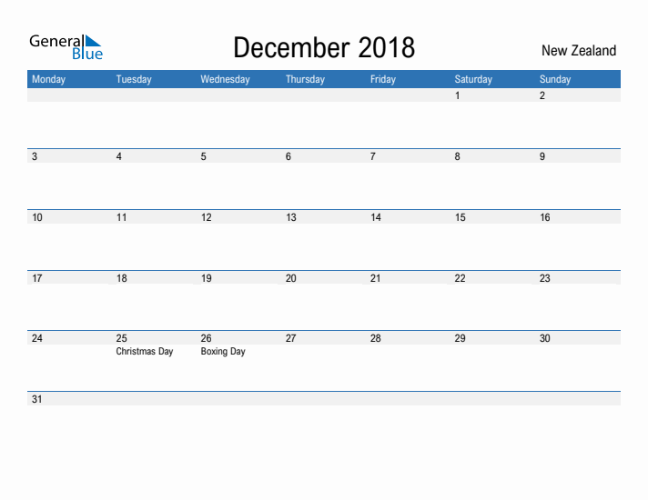 Fillable December 2018 Calendar