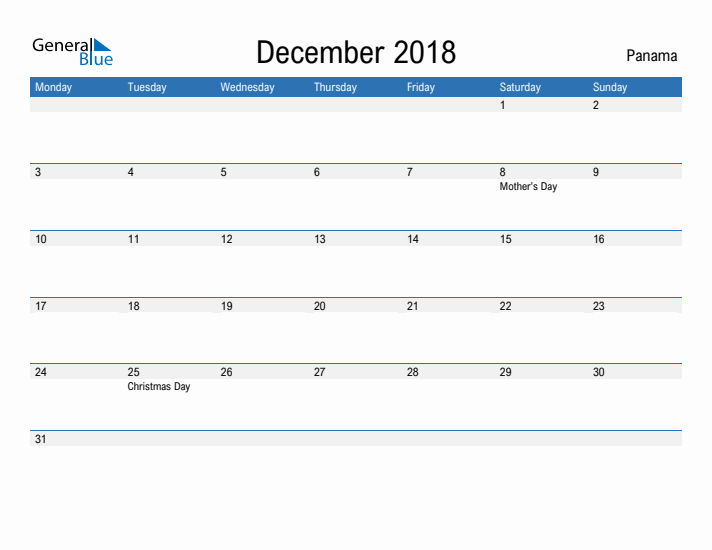 Fillable December 2018 Calendar