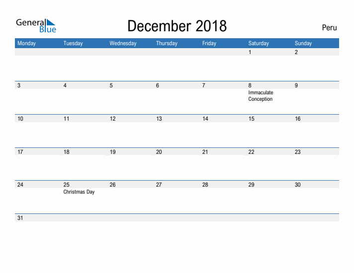 Fillable December 2018 Calendar