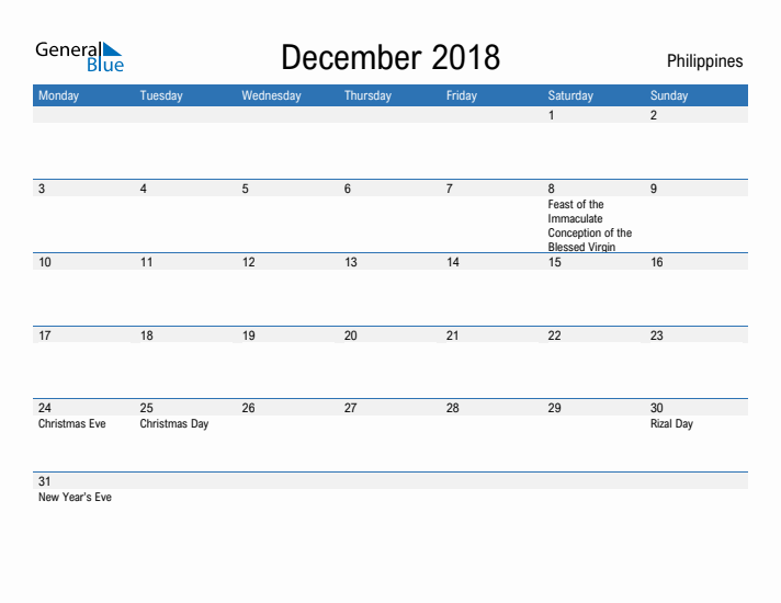 Fillable December 2018 Calendar