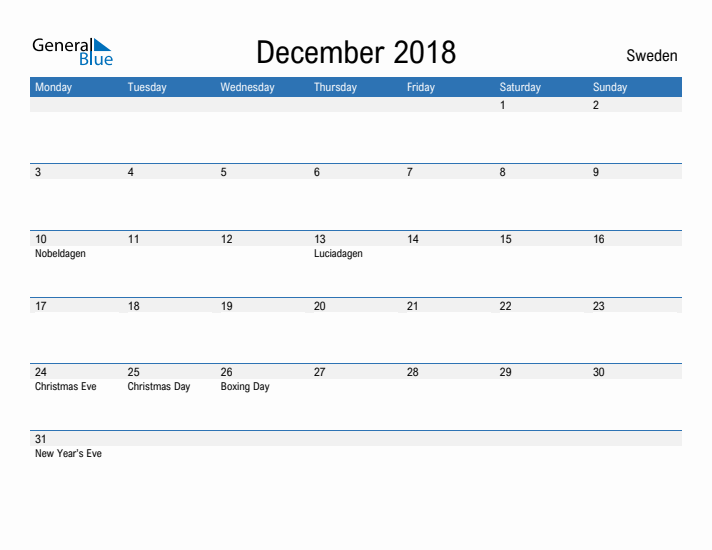 Fillable December 2018 Calendar