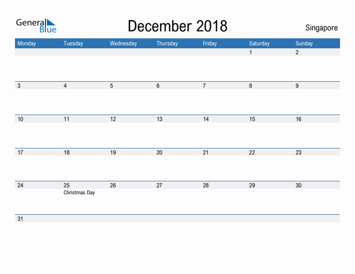 Fillable December 2018 Calendar