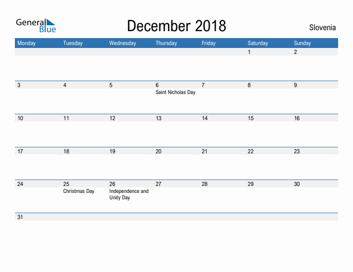 Fillable December 2018 Calendar