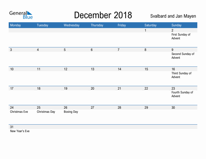 Fillable December 2018 Calendar