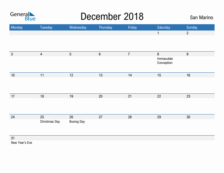 Fillable December 2018 Calendar