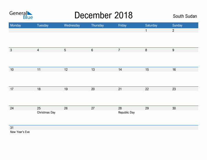 Fillable December 2018 Calendar