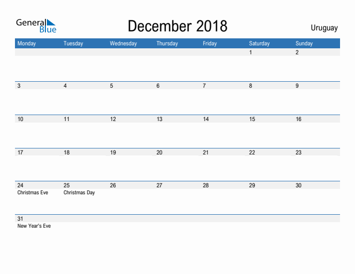 Fillable December 2018 Calendar