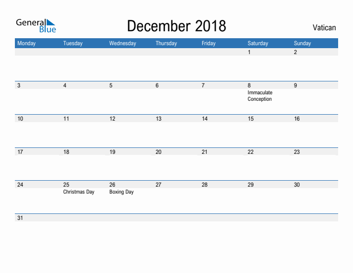 Fillable December 2018 Calendar