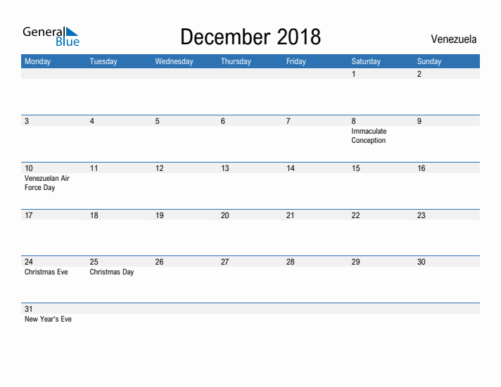 Fillable December 2018 Calendar