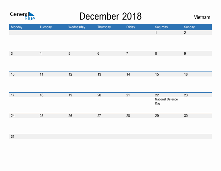 Fillable December 2018 Calendar