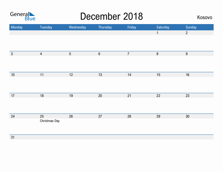 Fillable December 2018 Calendar