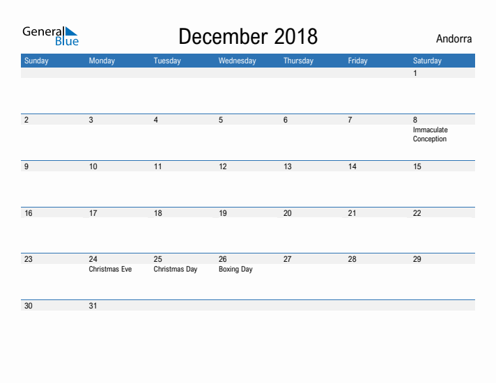 Fillable December 2018 Calendar