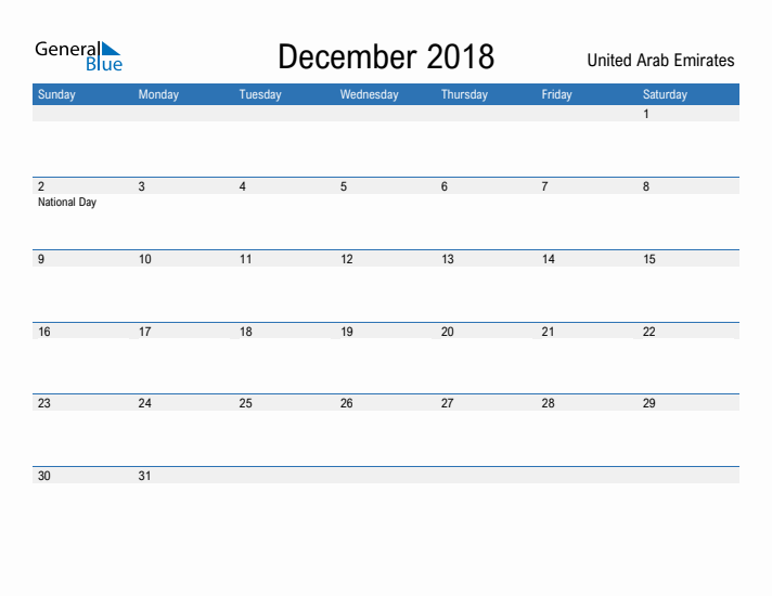 Fillable December 2018 Calendar