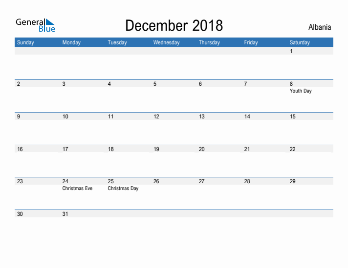 Fillable December 2018 Calendar