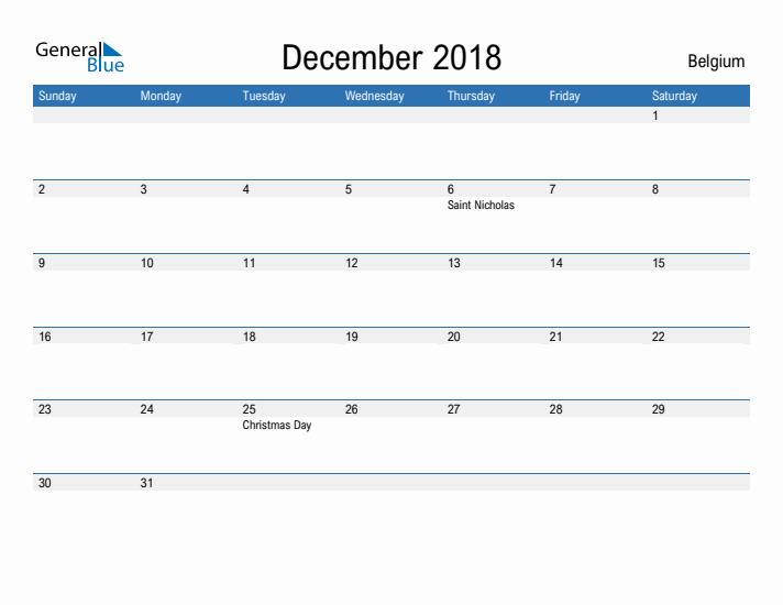 Fillable December 2018 Calendar