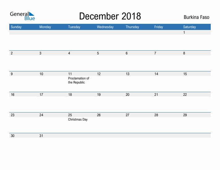 Fillable December 2018 Calendar