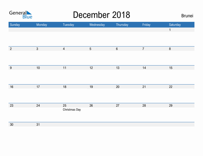 Fillable December 2018 Calendar