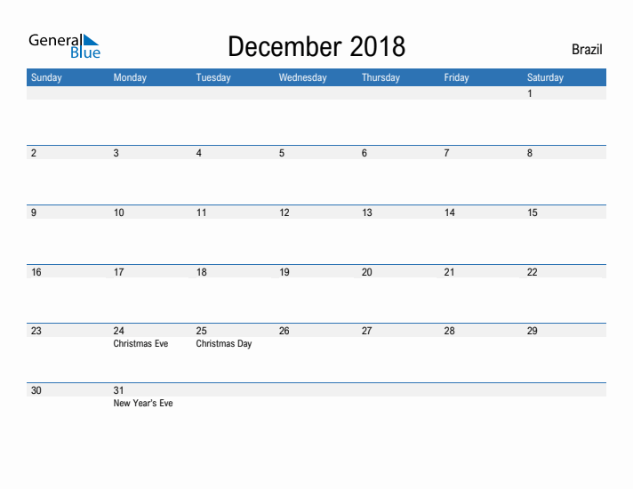 Fillable December 2018 Calendar