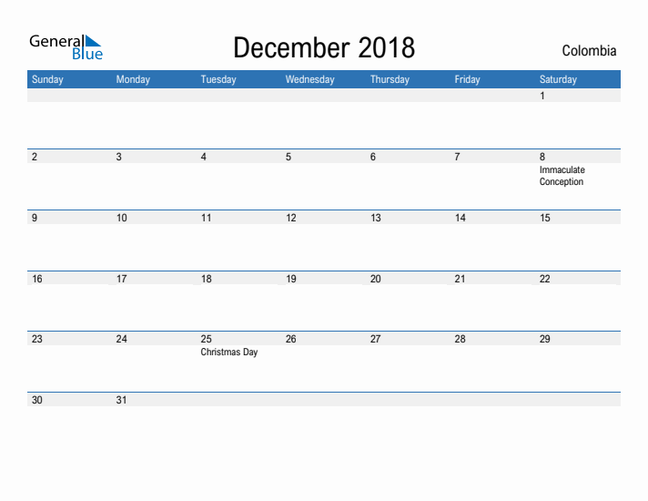 Fillable December 2018 Calendar