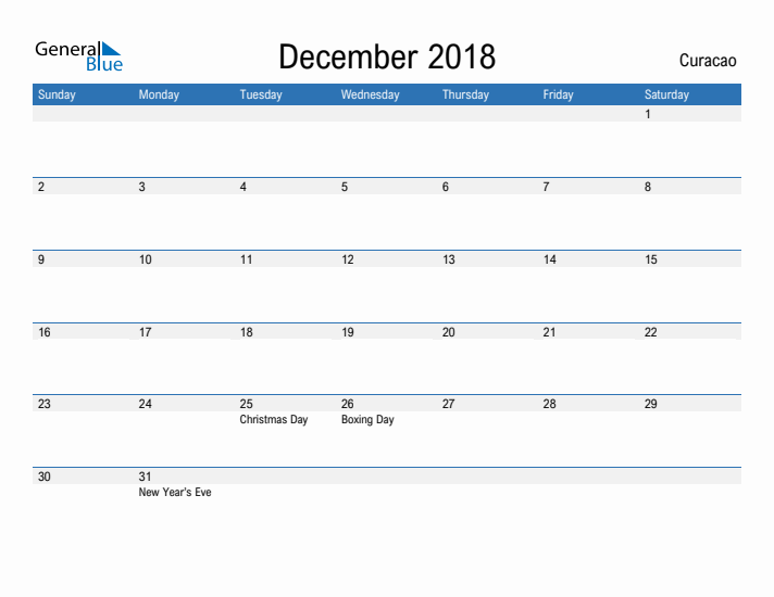 Fillable December 2018 Calendar