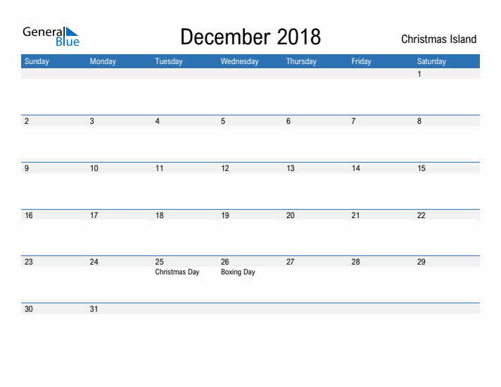 Fillable December 2018 Calendar