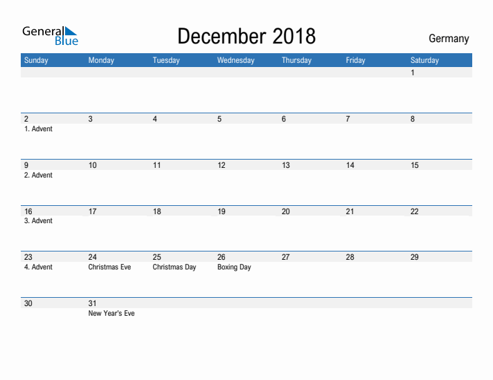 Fillable December 2018 Calendar