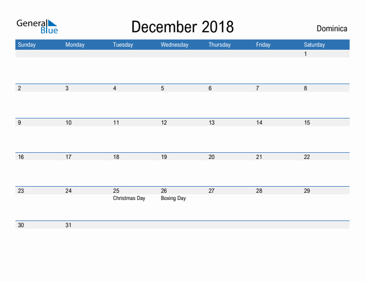 Fillable December 2018 Calendar