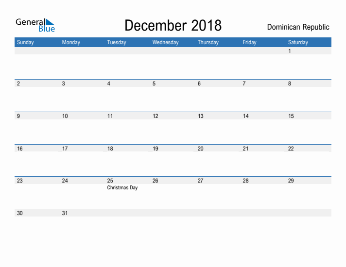 Fillable December 2018 Calendar