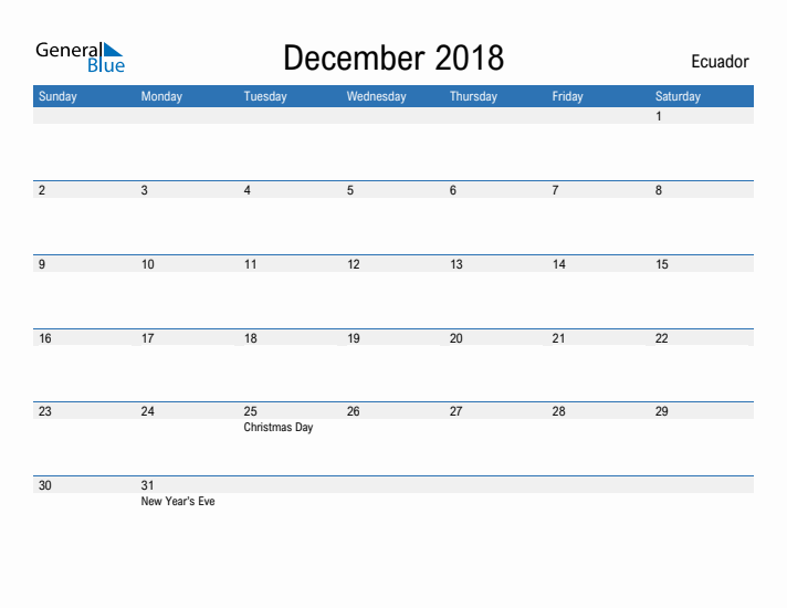 Fillable December 2018 Calendar