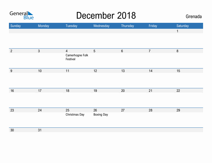 Fillable December 2018 Calendar