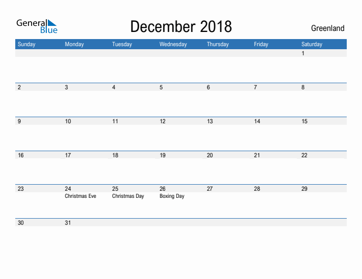 Fillable December 2018 Calendar