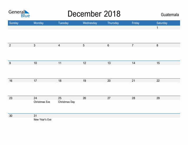 Fillable December 2018 Calendar