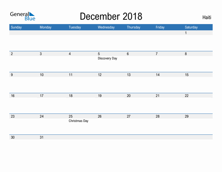 Fillable December 2018 Calendar