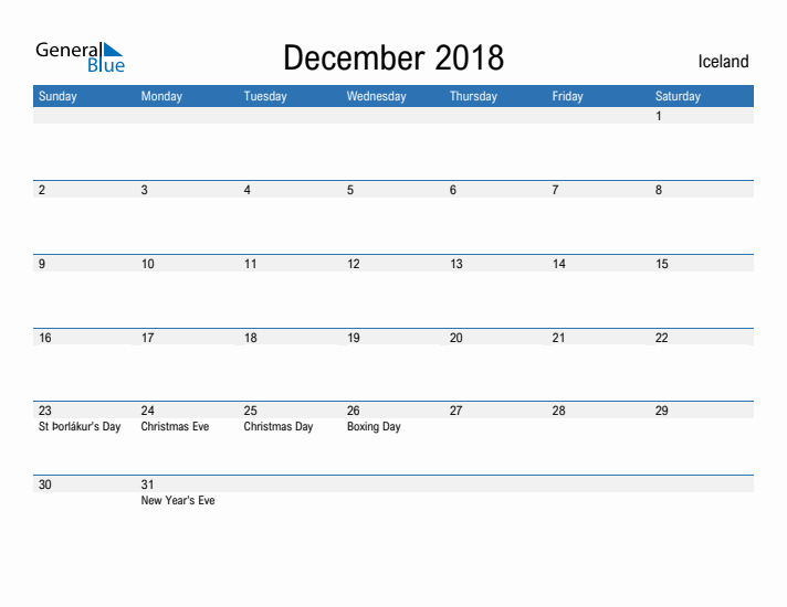 Fillable December 2018 Calendar