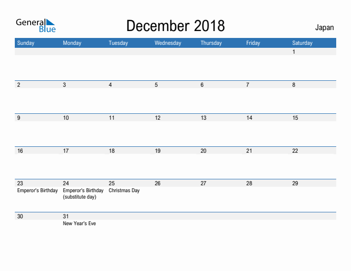 Fillable December 2018 Calendar