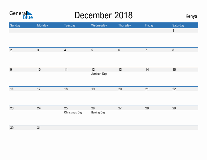 Fillable December 2018 Calendar