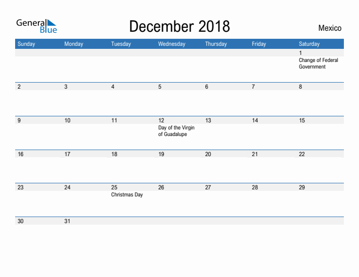 Fillable December 2018 Calendar