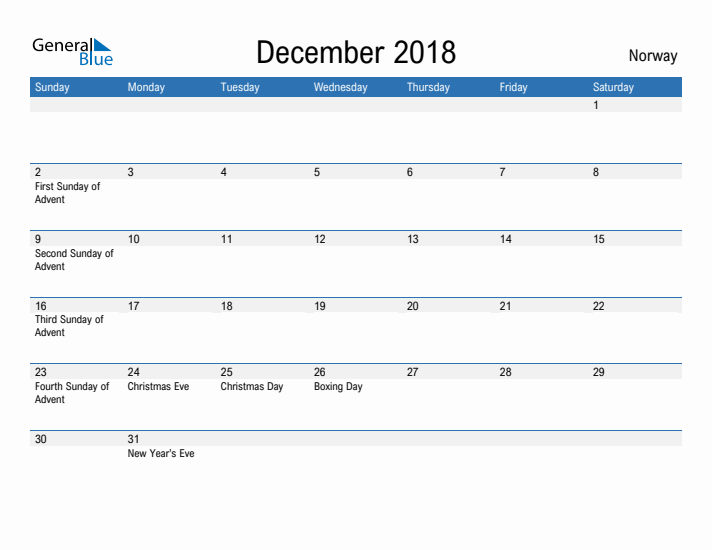 Fillable December 2018 Calendar