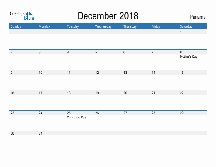 Fillable December 2018 Calendar