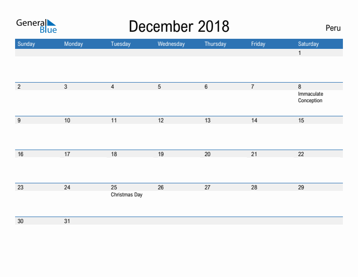 Fillable December 2018 Calendar