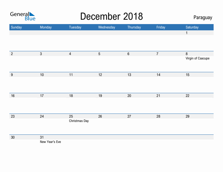 Fillable December 2018 Calendar