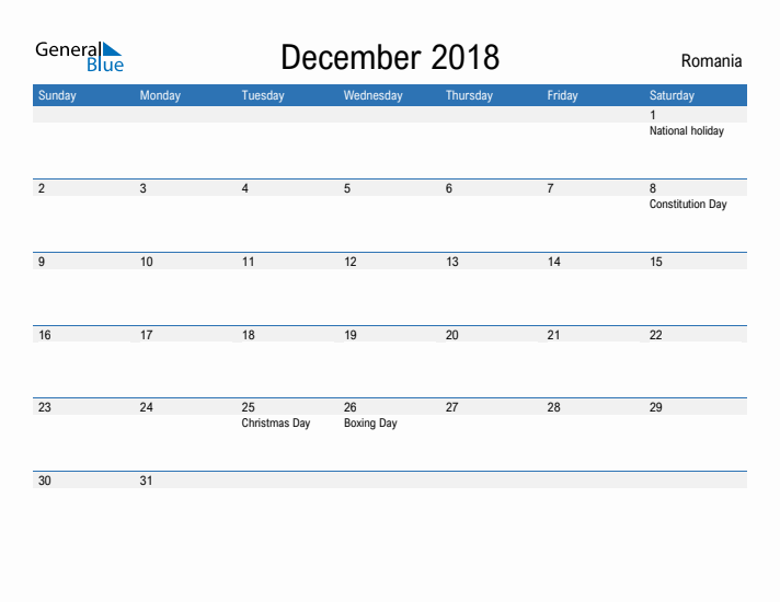 Fillable December 2018 Calendar