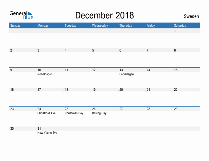 Fillable December 2018 Calendar