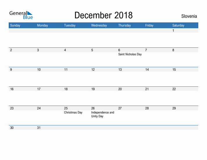 Fillable December 2018 Calendar